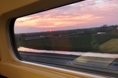 sunset on way to Amsterdam